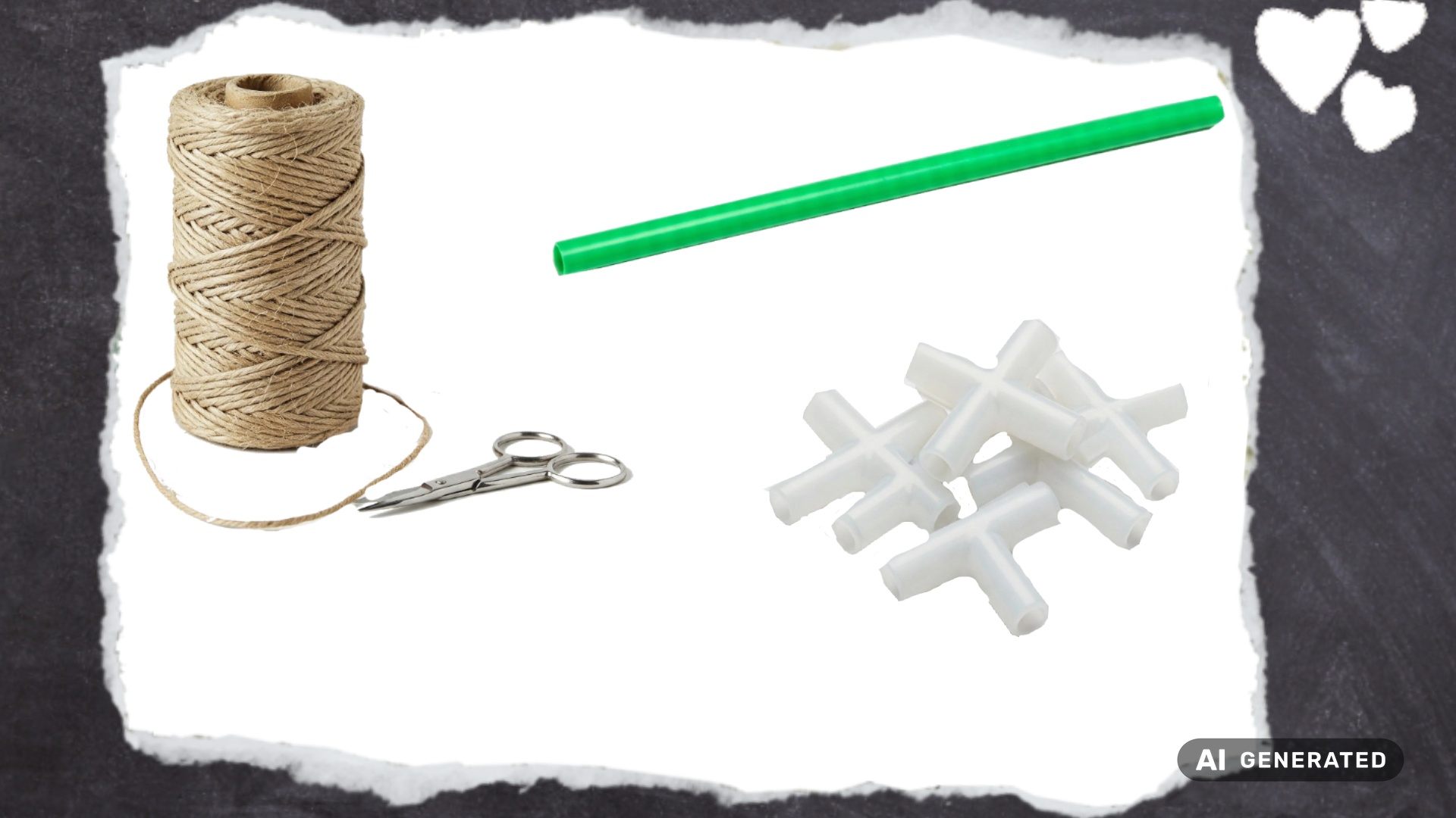 Für den Bau dieses Freisitzes braucht ihr nur drei verschiedene Teile: Kordel, Platiskschläuche und Verbindungsstücke aus Plastik.