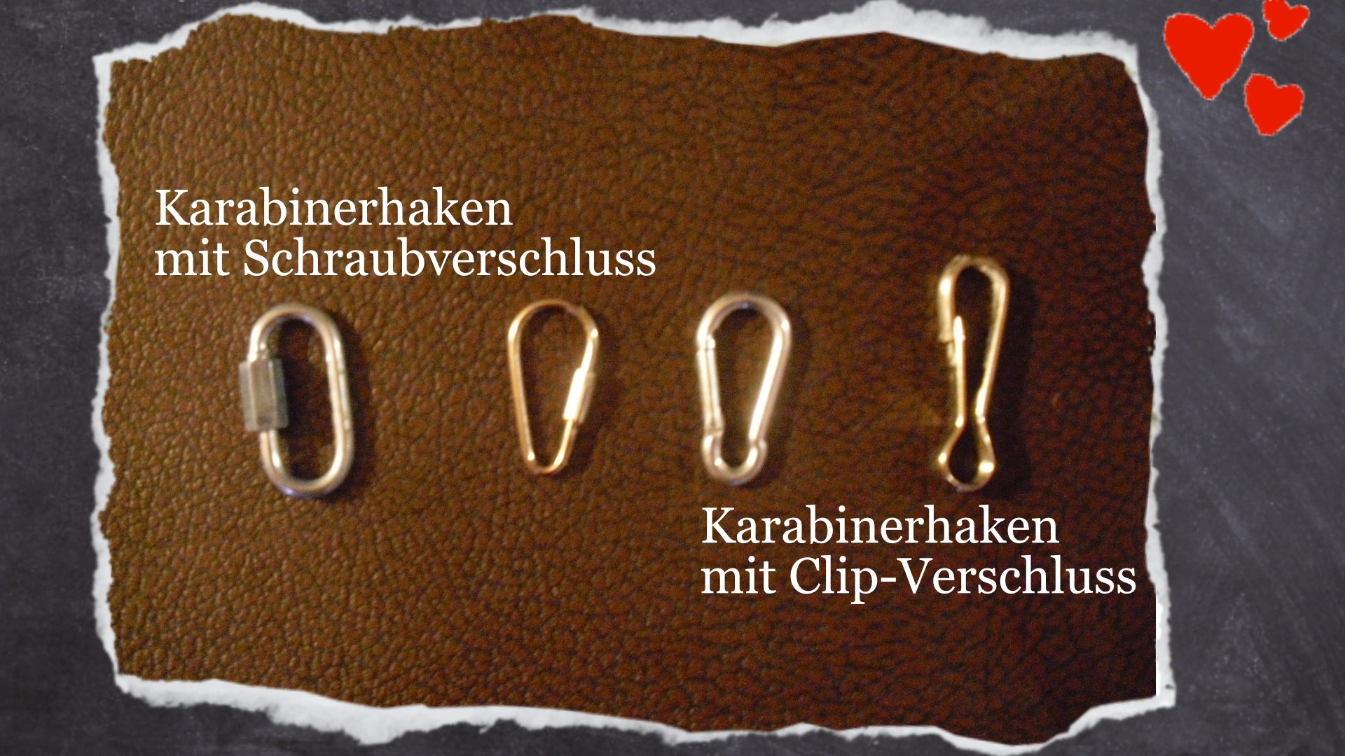 Karabinerhaken haben sich bei mir zum Aufhängen des Spielzeugs bewährt. Achtet bei den verschiedenen Haken darauf, dass sie einen Drehverschluss haben wie die Haken links im Bild. Clip- oder Schnappverschlüsse wie rechts sind weniger geeignet.