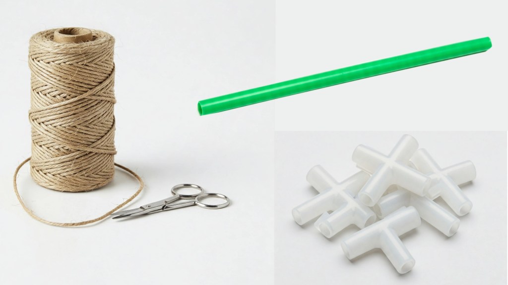 Schere und Seil Plastikschläuche und Plastikverbindungsstücke braucht ihr für den Atomball