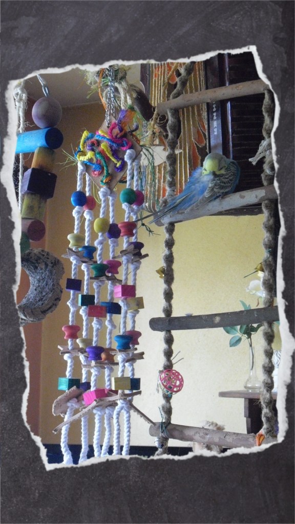 Baumwollseile mit kleinen Holzperlen und Holzspielzeug